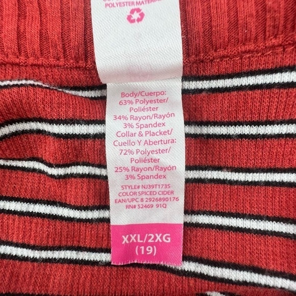 No Boundaries Red Black Striped Collared Short Sleeve Top Size XXL Women’s - Picture 5 of 5
